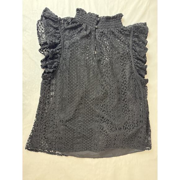 Goth Whimsigoth Witchy Lace Grunge Black Express Mock Neck Ruffle Top Medium - Picture 2 of 9